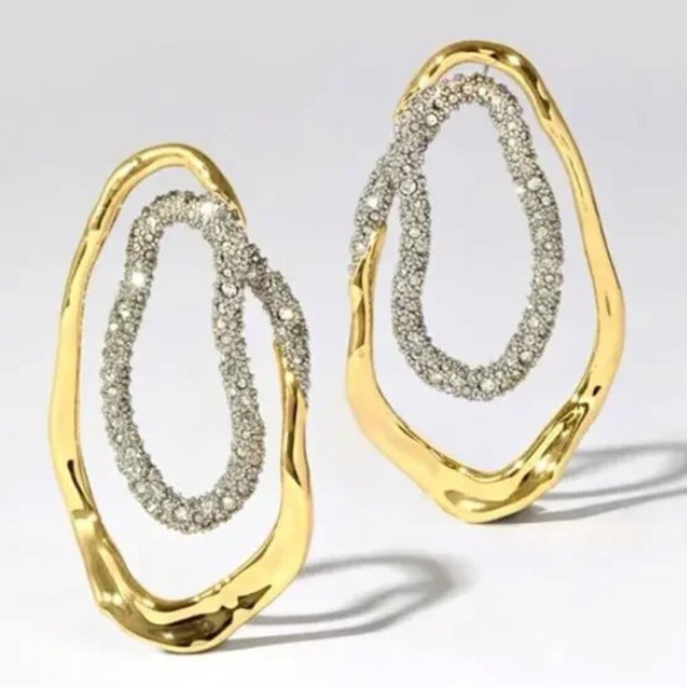 Earrings Pave Crystal Double Loop Gold Alexis Bittar Style Solanales